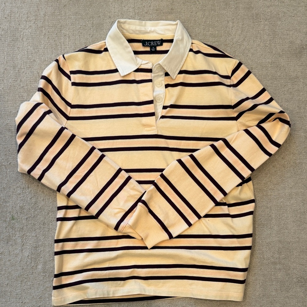 J. Crew Women’s Polo with Cream and Black Stripes